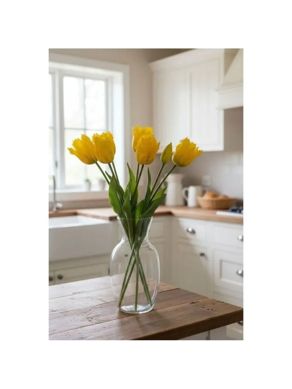Yellow Artificial Tulips 15 Inch Set of 5 Faux Spring Flowers Easter Decor